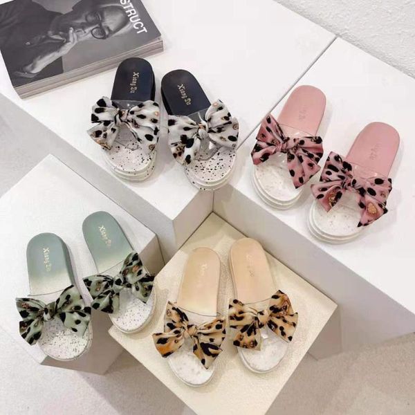 

slippers bow for women's summer wear thick bottom fashion, Black