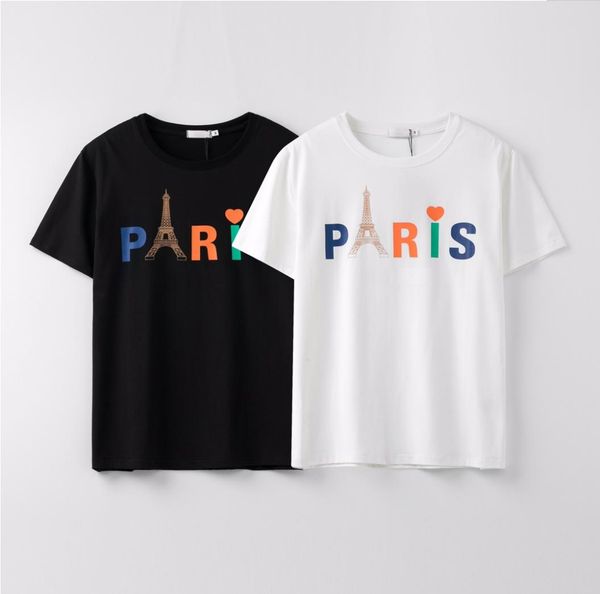 

21ss eiffel tower colorful letter printing t shirts for men and women, White;black