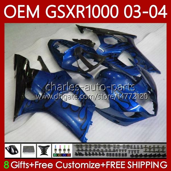 OEM-Verkleidungen, 100 % passend für Suzuki 1000CC K3 GSX-R1000 03–04, Karosserie mit blauen Flammen, 67Nr