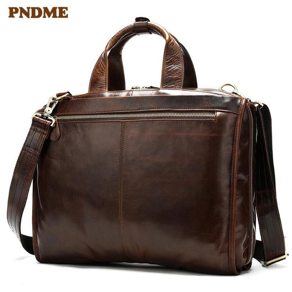 

business real leather men's briefcase vintage oil wax large-capacity laphandbag simple office messenger bag briefcases