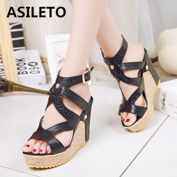 

big size 33-43 wedge sandals women high heel platform shoes rivet summer beach casual woman stilettos sandalia, Black