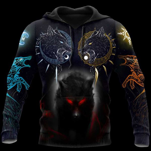 

men's hoodies & sweatshirts amazing wolf tribe tattoo 3d printed art hoodie zip streetwear oversized 5xl harajuku pullover sweatshirt, Black