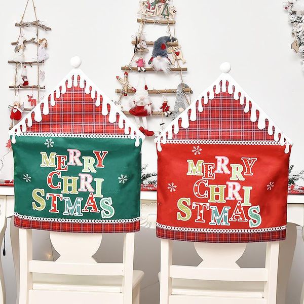 

chair covers christmas dining cover table santa claus snowman red cap kitchen back decoration