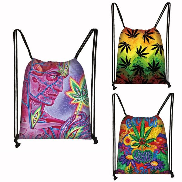 

backpack fashion smoke print drawstring bag women canvas travel bags large capacity storage harajuku portable shoes gift