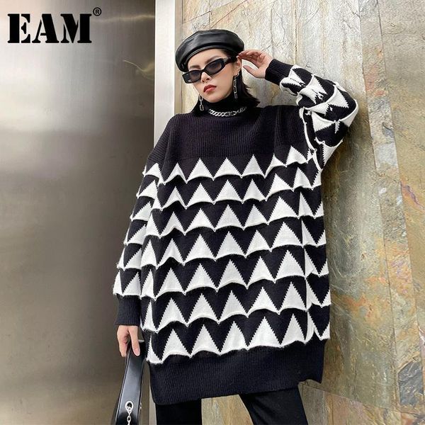 

women's sweaters [] contrast color knitting sweater loose fit round neck long sleeve women pullovers fashion autumn winter 2022 1dd3030, White;black
