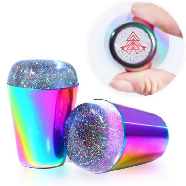 

nail art decorations 50% rainbow color large handle laser silicone stamp manicure stamping tools, Silver;gold