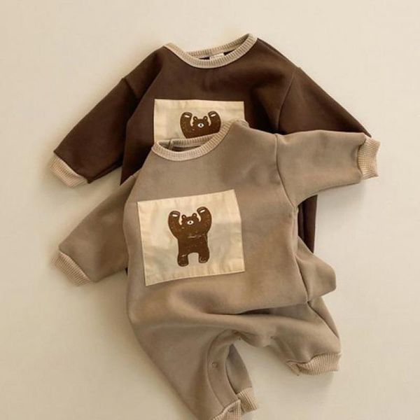 

jumpsuits 2021 spring baby sweatshirt romper girls boys cartoon bear print thicken warm jumpsuit vintage long sleeve, Blue