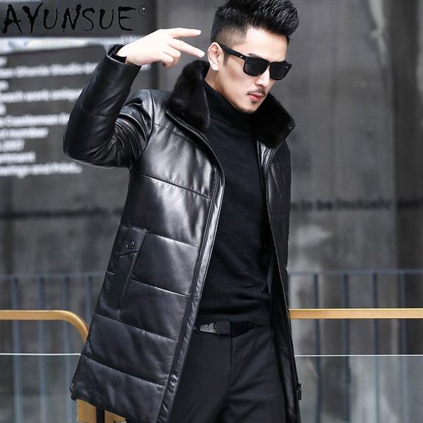 

men's leather & faux ayunsue 100% real sheepskin jacket men warm collar coat male midi black cotton jackets chaquetas hombre sqq756
