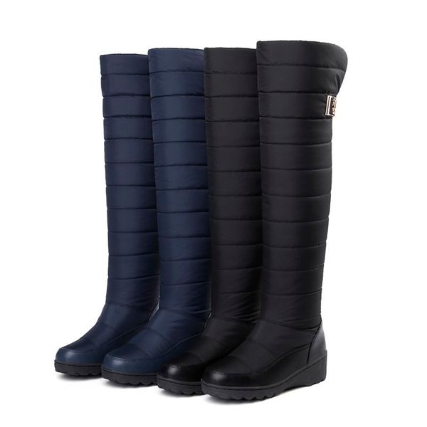 

asumer size 35-44 deep-skinned snow women buckle toe round foot shoes knee-high winter boots waterproof, Black