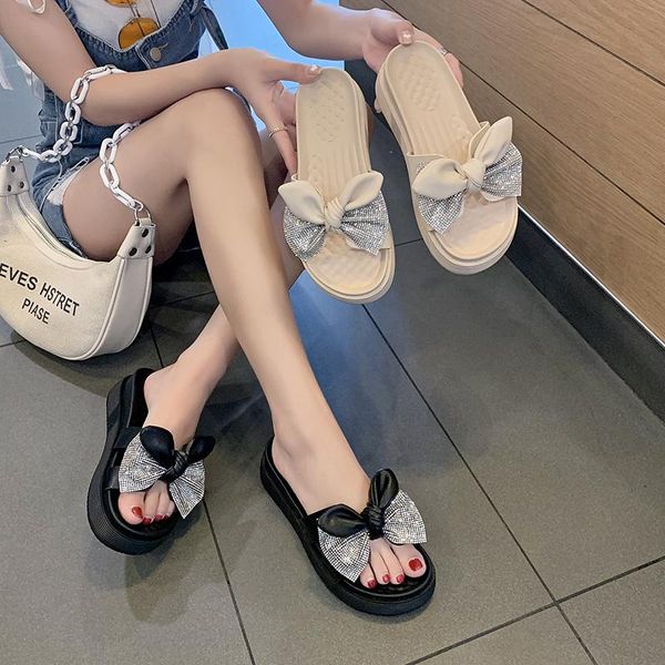 

slippers shoes woman 2021 female platform peep toe heeled mules on a wedge luxury slides med flat high designer pu rubber, Black