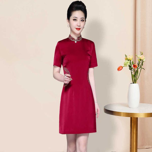 

luxury evening dress 2021 summer women's middle-aged elegant improved cheongsam hi -in-law banquet, Black;gray