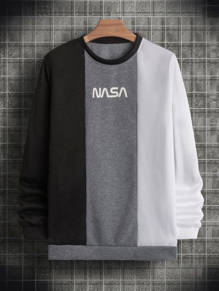 

men letter graphic colorblock thermal lined sweatshirt j6eg#, Black