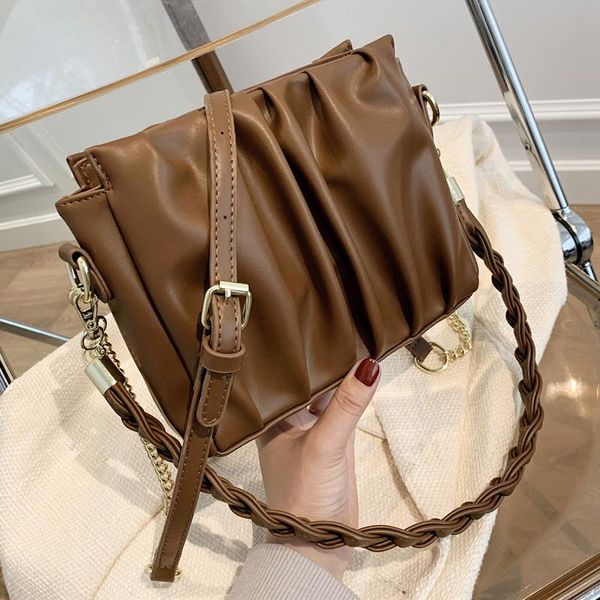

evening bags folds design winter pu leather crossbody for women 2021 chain solid color shoulder handbags female travel purses