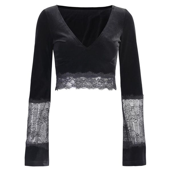 

women's t-shirt punk clothes black lace mall goth knit ladies retro elegant gothic mesh see-through long-sleeved woman tshir, White