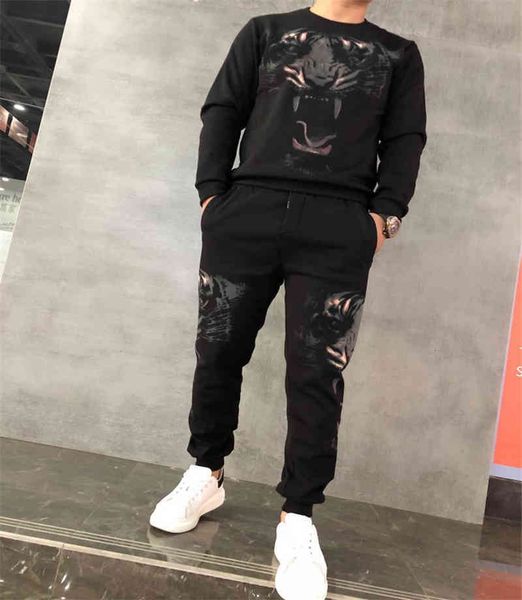 

men's tracksuits quality high fashion two piece pant tracksuit slim fit outfits men set 3qdm, Gray