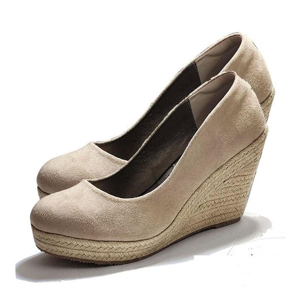 

dress shoes eagsity espadrilles women high heel wedges platform party pumps comfortable casual office lady rope sole, Black