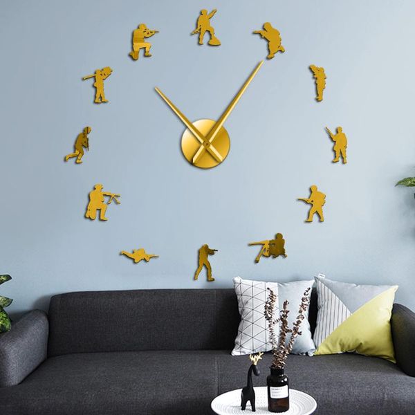 

wall clocks military soldiers silhouette diy clock army hero frameless big time with mirror effect stickers watch