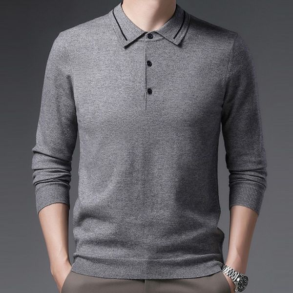 

2021 autumn winter solid color lapel sweater men's loose casual middle-aged and elderly knitted bottom shirt, White;black