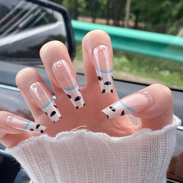 

false nails 24pcs cow pattern nail patch glue type removable long paragraph fashion manicure save time fake, Red;gold