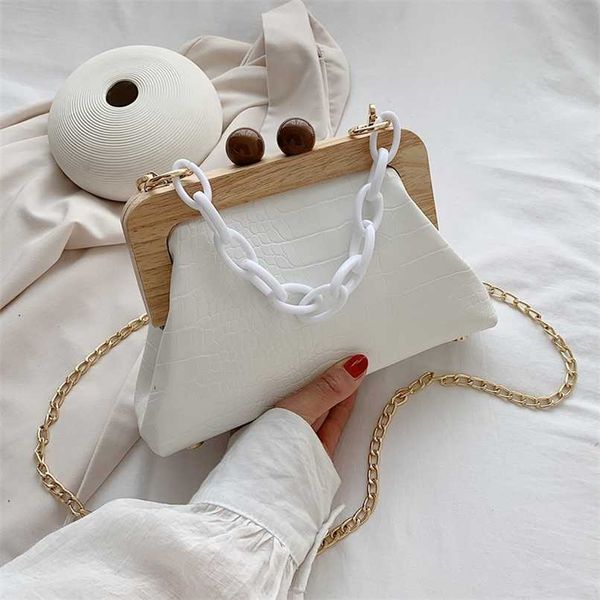 

stone pattern pu leather clip bag for women small acrylic chain shoulder lady shell crossbody fashion handbags 211023