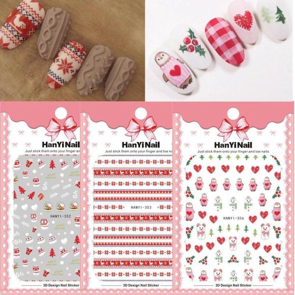 

1pcs christmas 3d designs nail art sticker santa claus snowman decals self-adhesive year xmas manicure transfer 1, Black
