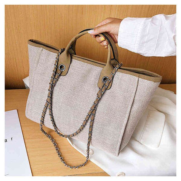 

shopping bags fashion large capacity canvas tote metal chain one shoulder for and travelling 220310