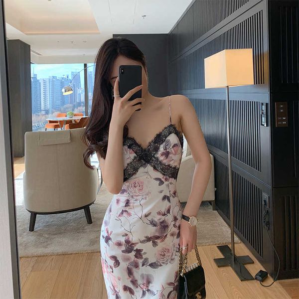 

luxury evening dress light luxury classic niche dign elegant french lace satin print slim suspender, Black;gray