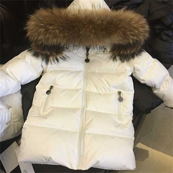 

children's baby boys and girls down jacket natural raccoon fur collar removable 2-12 years old 211025, Blue;gray