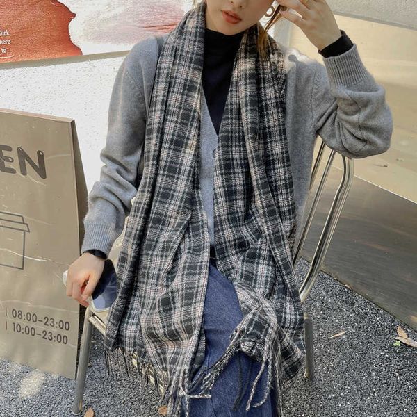 

autumn winter imitation cashmere warm medium long small square scarf women's japan and south korea sweet bib shawl, Blue;gray