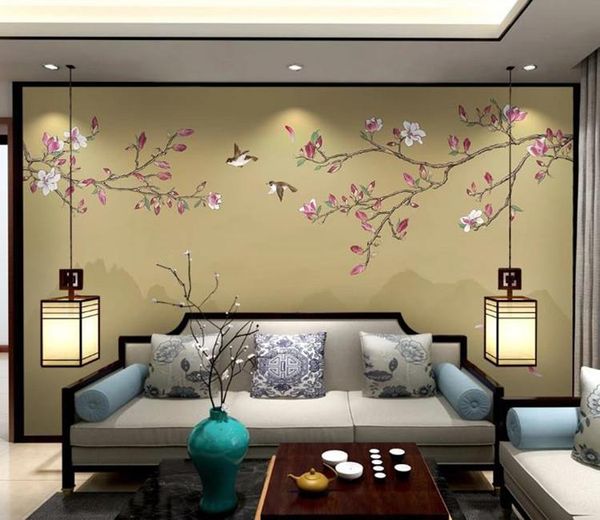 

wallpapers custom mural 3d painted flowers and birds landscape pen magnolia bedroom living room tv background wall wallpaper home decor