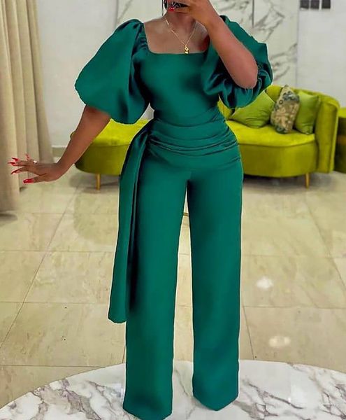 

women's plus size jumpsuits high waist square collar lantern sleeves female xxxl elegant fashion summer ladies playsuits, Black