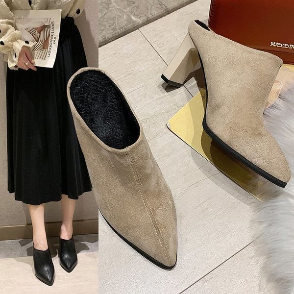 

boots women's high-heeled boots, casual, autumn- slip shoes. ouwa, Black