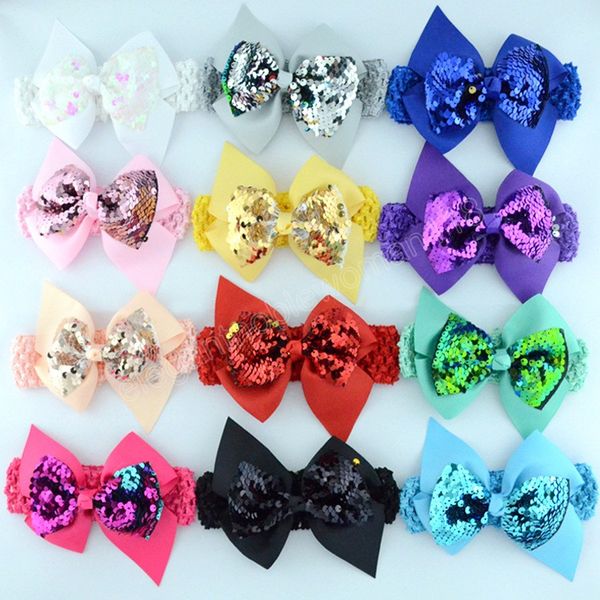 

solid color grosgrain ribbon bows headband newborn crochet elastic hairband 12*12 cm bowknot children headwear pgraphy props, Silver