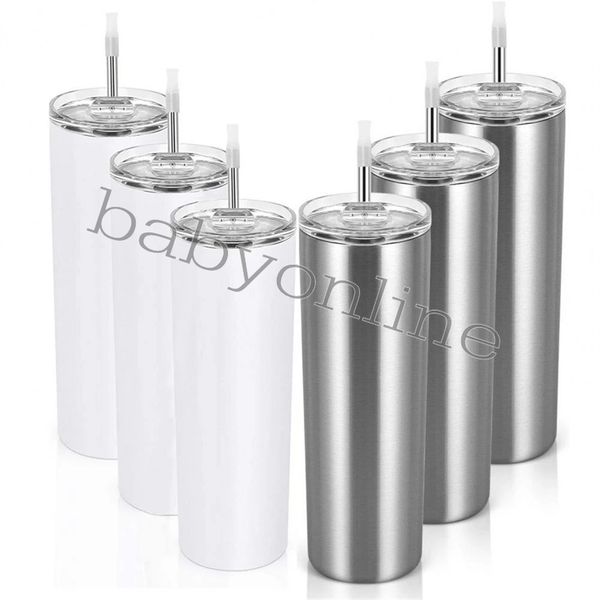 

us stock sublimation tumblers 20 oz stainless steel straight blank mugs white tumbler with lid and straw for heat transfer diy gift coffee m