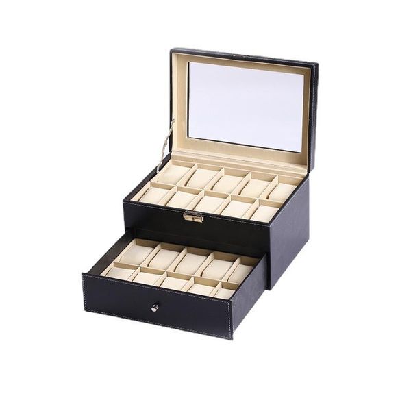 

watch boxes & cases luxury pu box organizer 20 slots storage leather black glasses jewelry case pillows display cabinet gift, Black;blue