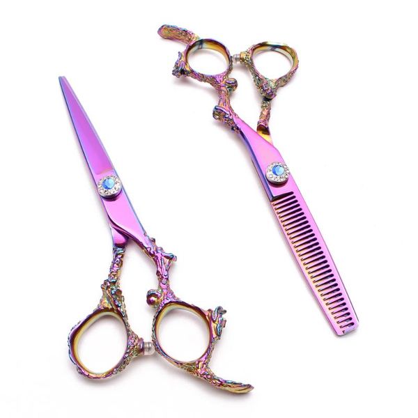 

hair scissors barber c9005 6" jp stainless customized logo cutting shears thinning dragon handle hairdressing