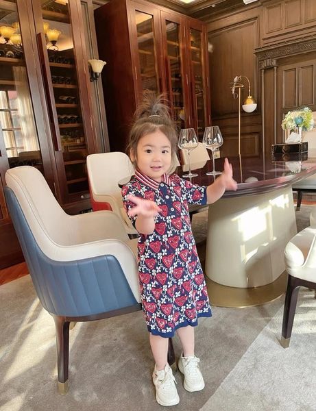 

spring and summer 2021 girl's love four leaf grass jacquard lapel short sleeve knitted dress girl skirt princess dresses, Red;yellow