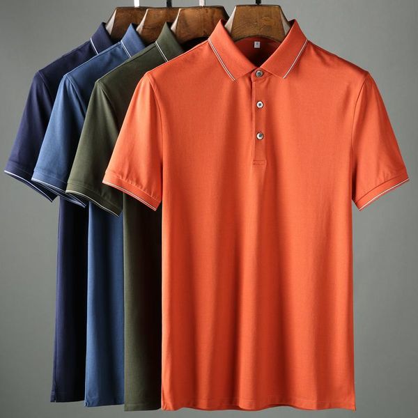 

men's polos double mercerized breathable bead pure cotton t-shirt business slim lapel short sleeve shirt for men, White;black