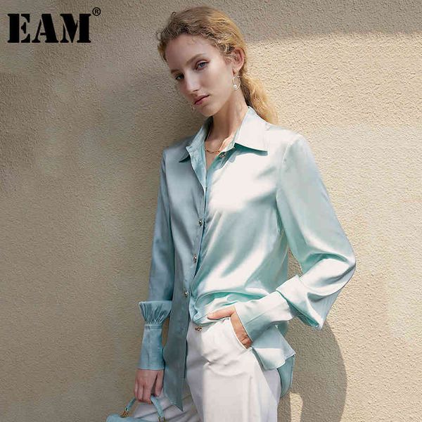 

[eam] women green vintage temperament blouse lapel long sleeve loose fit shirt fashion spring autumn 1dd80490 210512, White