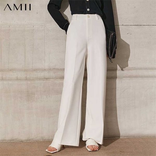 

amii minimalism spring women's pants offical lady high waist solid loose female wide leg trousers 12140436 211115, Black;white