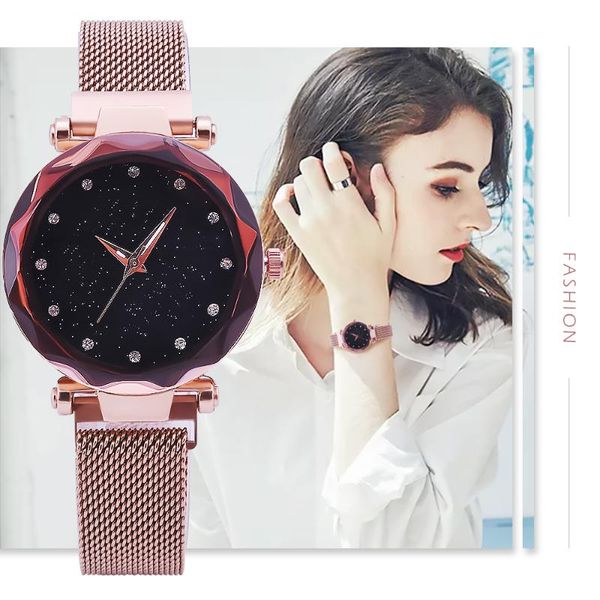 

wristwatches fashion luxury star watch women's waterproof flash starry round dial gift, Slivery;brown