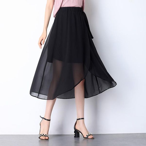 

skirts plus size 6xl skirt women fashion 2021 ladies long black chiffon korean jupe femme elegant saia falda sp7200