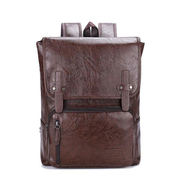 

backpack soft pu leather men vintage black brown waterproof back pack retro