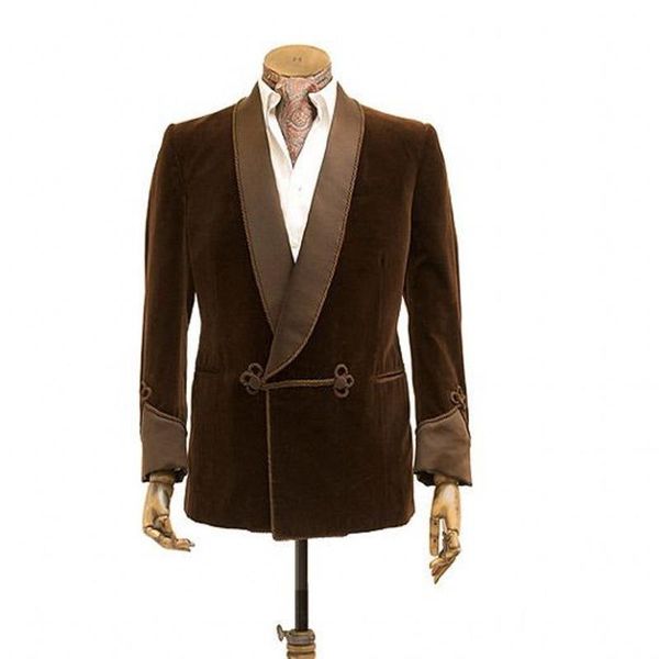 

men's suits & blazers 2022 latest designs double breasted brown velvet smoking jacket only men blazer shawl lapel night, White;black