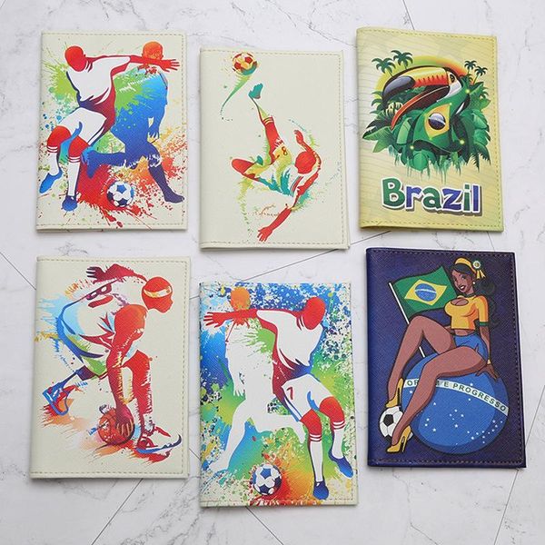 

card holders dikedaku brazilian football player basketball faux leather with pu printed passport cover travel document storage bag protectio, Brown;gray