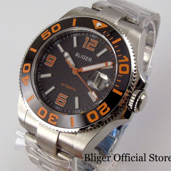 

bliger new collection orange black 4m automatic men's watch 21 jewels miyota 8215 born oyster bracelet sapphire crystal date, Slivery;brown