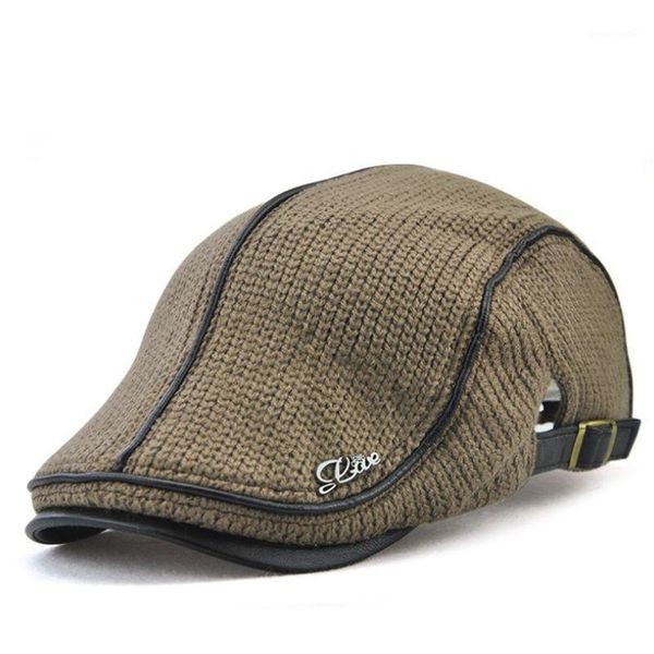 

berets men winter warm knitted duckbill beret hat cabbie sboy elderly visor flat cap xx9d, Blue;gray