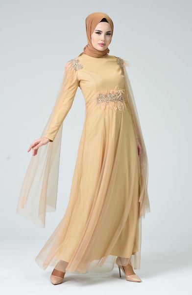 

ethnic clothing minahill feather tulle evening dress beige 5234-02, Red