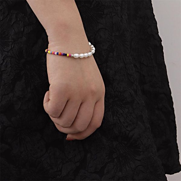 

link, chain fashion bohemian creative geometric design colorful rice bead oval pearl bracelet women's high-quality souvenir jewelry gif, Black