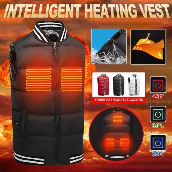 

women's vests winter heated vest usb electric charging skiing fishing via coat zipper sleeveless down waistcoat vestidos, Black;white